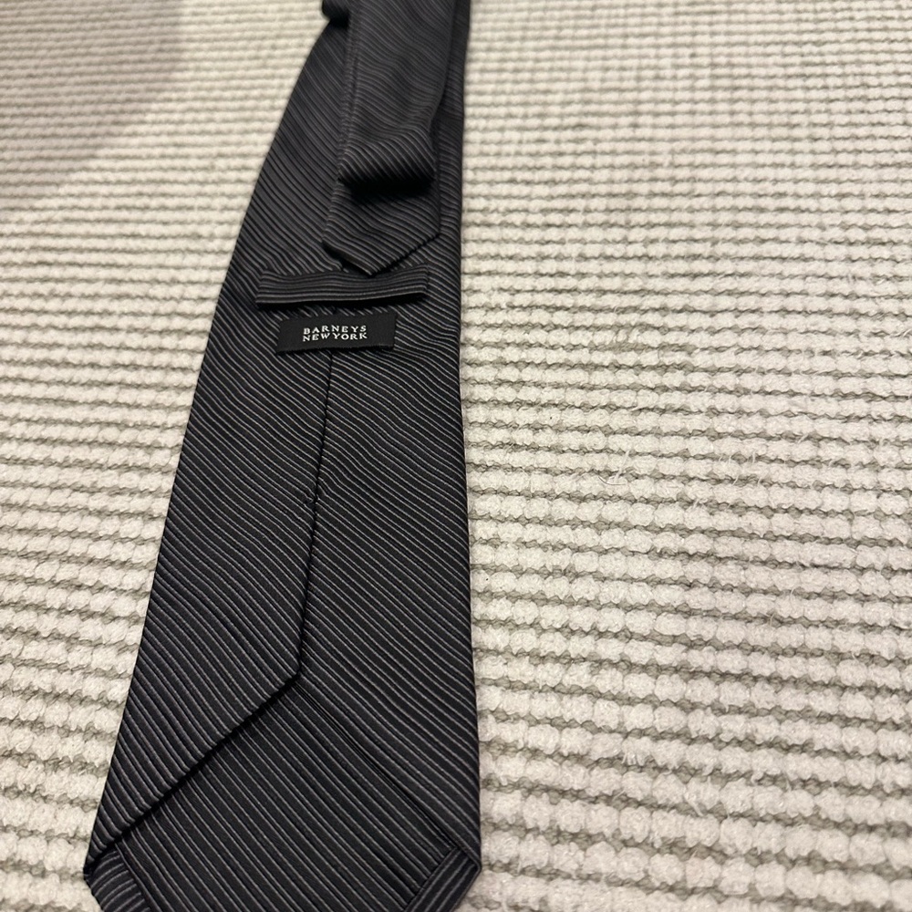 Barneys New York Black and Gray Striped Tie